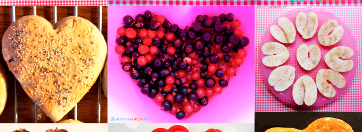 Collage av hjerteformat mat til valentinsdagen